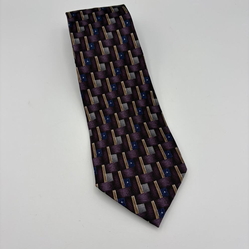 J. Z. Richards Silk Hand Crafted Men’s Tie Purple Gold Geometric 60”x4”